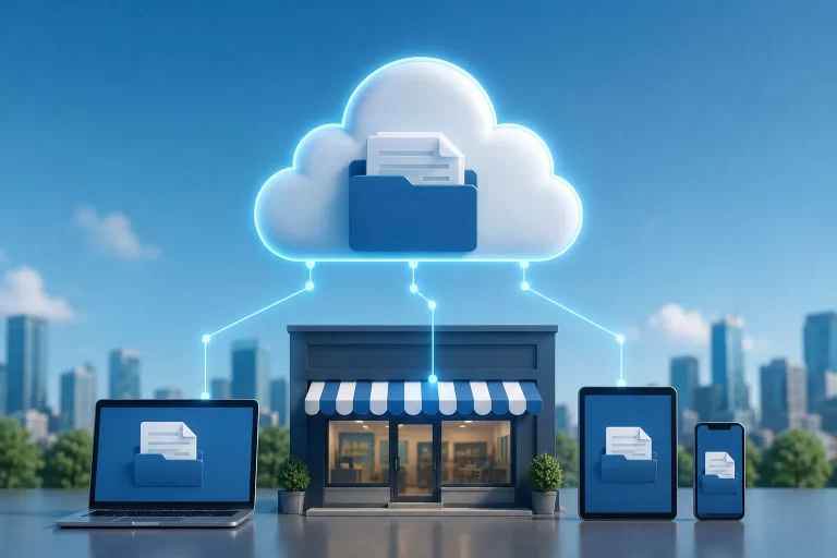 Moderne cloudopslag met automatische back-up en veilige gegevensbescherming voor kleine ondernemingen.