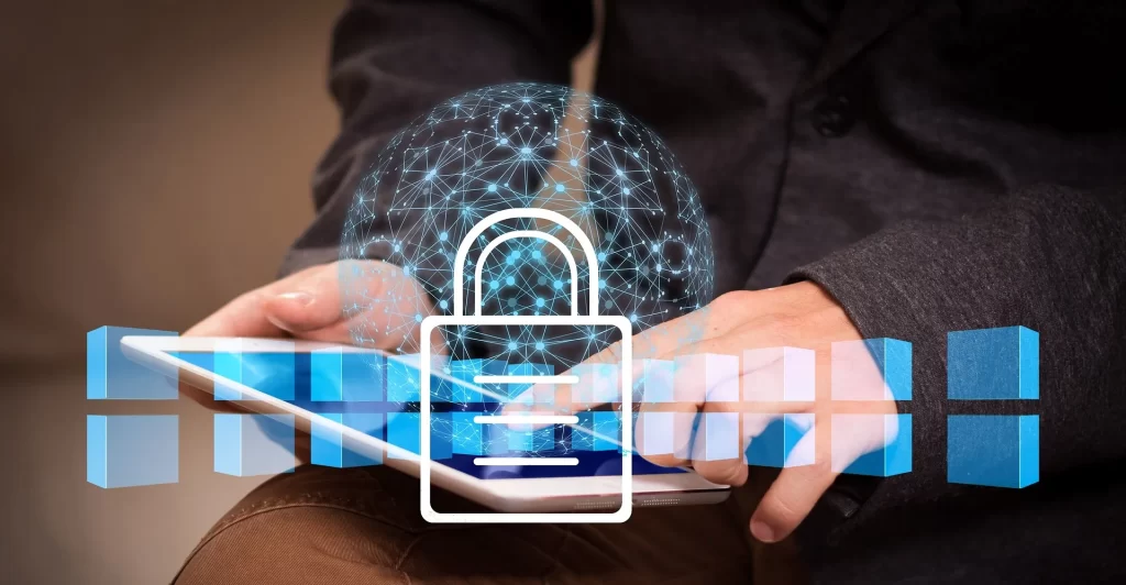 Digitale beveiliging met slot en netwerk als symbool voor veilig ondernemen online.